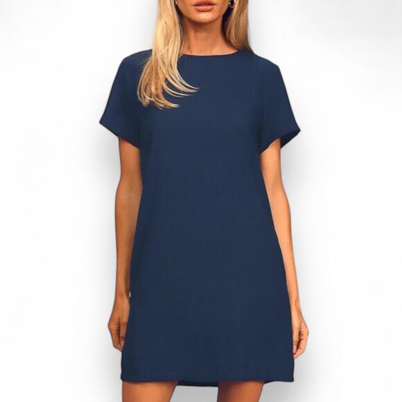 Lulus Shift And Stout Dress Size S Navy Blue Short Sleeve Shift Mini Dress - Picture 1 of 11
